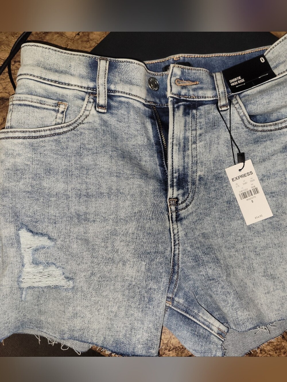 $55 NEW EXPRESS Shortie High Rise Denim Jean Shorts 0